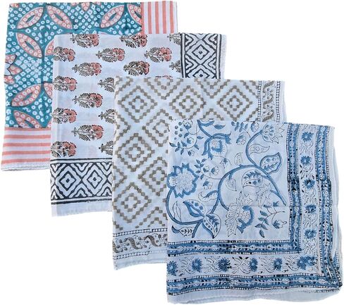 100 ٪ Bandanas Cotton 21 "x21" كتلة اليد طباعة القطن باندانا للرجال والنساء مناديل للرجال مجموعة الأوشحة من 4 in Saudi Arabia