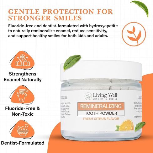 إعادة تقديرية وتبييض مسحوق الأسنان بارد النعناع | صيغة هيدروكسيباتيت خالية من الفلورايد | يدعم قوة المينا والتبييض الطبيعي in Kuwait