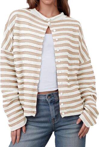 Saodimallsu Womens Striped Cardigan Casual Long Sleeve Open Front Button Down Loose Knit Lightweight Fall Sweaters in Saudi Arabia