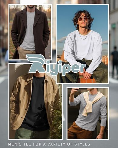 Riyiper 5 Pack Mens Big and Tall Shirts Cotton Long Raglan Sleeve Top Casual Basic Shirt Crewneck Oversized Multipack Tee in Saudi Arabia