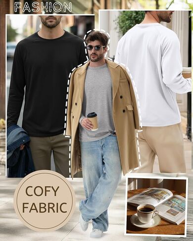 Riyiper 5 Pack Mens Big and Tall Shirts Cotton Long Raglan Sleeve Top Casual Basic Shirt Crewneck Oversized Multipack Tee in Saudi Arabia