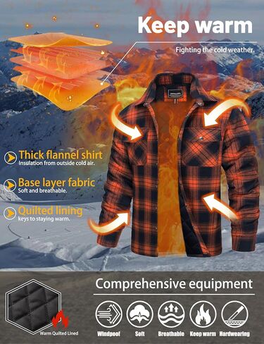 TACVASEN Men's Flannel Shirt Jacket Quilted Lined Long Sleeve Button Down Shirts Jacket in Saudi Arabia