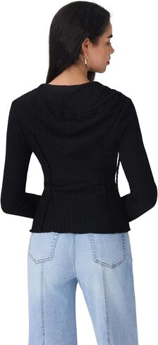 CIDER Womens Ribbed Knit Hoodie Long Sleeve Button Down Stylish Going Out Crop Top in Saudi Arabia