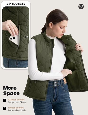Women's Vest, Quilted Puffer Water-Resistant Zip With Pockets in Saudi Arabia