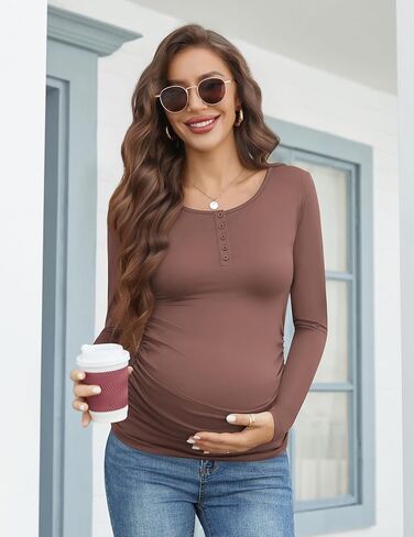 Ekouaer Women 3 حزمة قمصان الأمومة ذات الأكمام الطويلة ، قم بزر زر أسفل القمصان بعد الولادة. in Kuwait