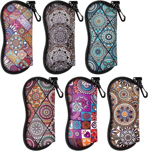 Kanayu 6 Pcs Sunglasses Soft Case Ultra Light Portable Neoprene Zipper Glasses Case Clip on Safety Eyeglass Pouch Glasses Bag Travel Eyeglass Holder Case for Women Men, Plant Pattern Design in Saudi Arabia