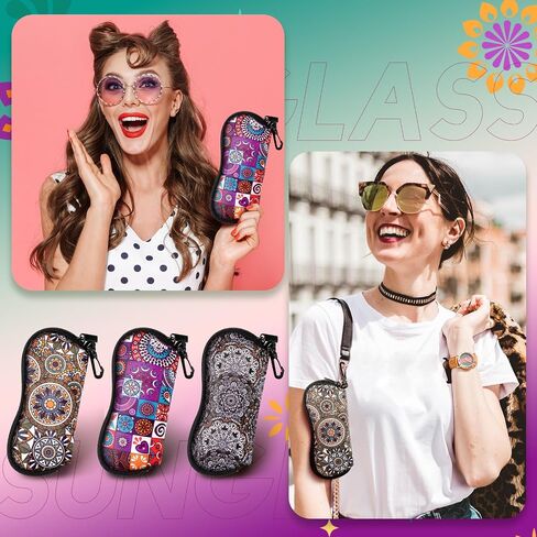 Kanayu 6 Pcs Sunglasses Soft Case Ultra Light Portable Neoprene Zipper Glasses Case Clip on Safety Eyeglass Pouch Glasses Bag Travel Eyeglass Holder Case for Women Men, Plant Pattern Design in Saudi Arabia