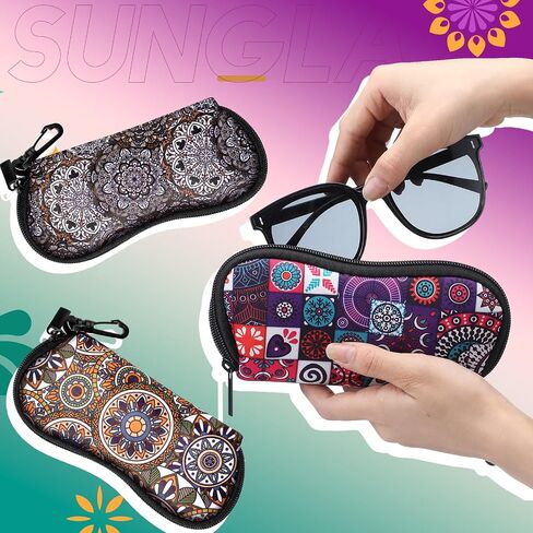 Kanayu 6 Pcs Sunglasses Soft Case Ultra Light Portable Neoprene Zipper Glasses Case Clip on Safety Eyeglass Pouch Glasses Bag Travel Eyeglass Holder Case for Women Men, Plant Pattern Design in Saudi Arabia
