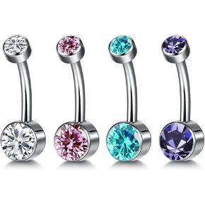 Titanium Belly Button Rings Set – 4pcs 14G Curved Barbell with CZ Top,10mm 12mm Hypoallergenic Belly Piercing Jewelry for Women,G23 Implant Grade, 7 Colors in Saudi Arabia