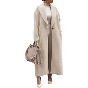 أزياء إيبوسي للسيدات من طية صلق صفيرة فردية واحدة من الأمام المفتوحة Maxi Long Trench Coat Woolen Overcoat in Kuwait