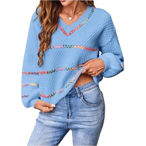 Verdusa Women's Striped Oversized Sweaters Vacation Drop Shoulder Pullover Rainbow Striped Sweater in Saudi Arabia