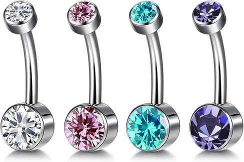 Titanium Belly Button Rings Set – 4pcs 14G Curved Barbell with CZ Top,10mm 12mm Hypoallergenic Belly Piercing Jewelry for Women,G23 Implant Grade, 7 Colors in Saudi Arabia