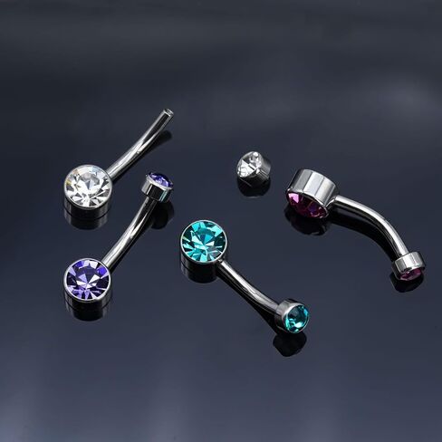 Titanium Belly Button Rings Set – 4pcs 14G Curved Barbell with CZ Top,10mm 12mm Hypoallergenic Belly Piercing Jewelry for Women,G23 Implant Grade, 7 Colors in Saudi Arabia