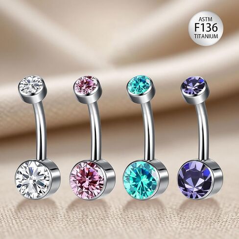 Titanium Belly Button Rings Set – 4pcs 14G Curved Barbell with CZ Top,10mm 12mm Hypoallergenic Belly Piercing Jewelry for Women,G23 Implant Grade, 7 Colors in Saudi Arabia