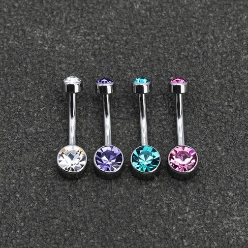 Titanium Belly Button Rings Set – 4pcs 14G Curved Barbell with CZ Top,10mm 12mm Hypoallergenic Belly Piercing Jewelry for Women,G23 Implant Grade, 7 Colors in Saudi Arabia