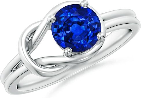 Angara Natural Blue Sapphire Solitaire خاتم الخطوبة للنساء | مستدير الياقوت الأزرق في الذهب الصلب 14K/الفضة الاسترليني/البلاتين | هدية مجوهرات عيد ميلاد سبتمبر in Saudi Arabia