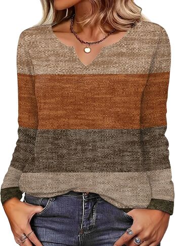 Zeagoo Boho Tops for Women Long Sleeve V Neck Fall Shirt Casual Dressy Blouse Tunic Business Work Clothes School Outfits in Saudi Arabia