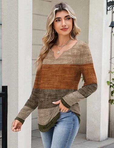 Zeagoo Boho Tops for Women Long Sleeve V Neck Fall Shirt Casual Dressy Blouse Tunic Business Work Clothes School Outfits in Saudi Arabia