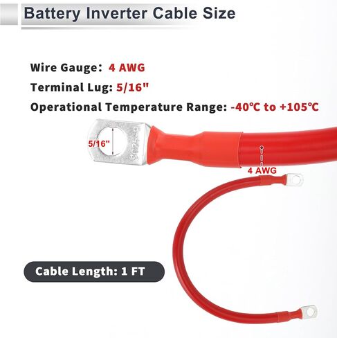 1 كمبيوتر كابل عالمي لعاكس البطارية 5/16 "Lug 2ft Cable Cable 4 AWG Gauge Black Tinned Copper in Saudi Arabia