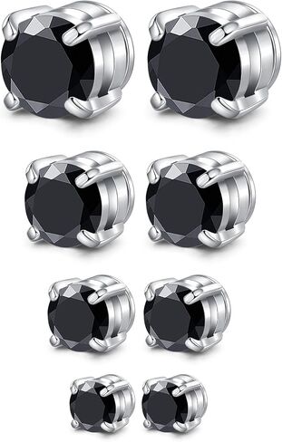 Men's Magnetic Stud Earrings - Non Piercing Stainless Steel Hypoallergenic, Minimalist Round, Silver/Black/Gold Hypoallergenic Fake Earrings for Women in Saudi Arabia