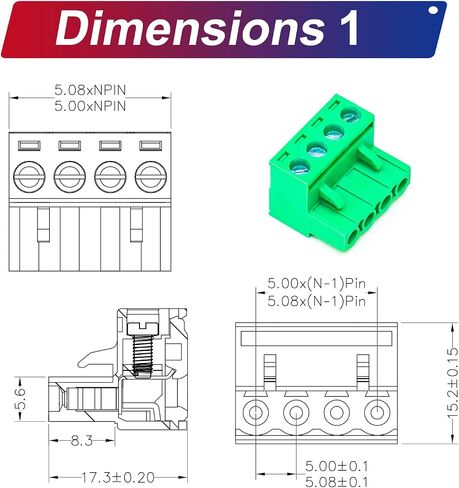 Tcenofoxy 5.08mm 2/3/4/5/6/7/8/9/10/11/12/13/14/15/16/18/20/24 Pin Phoenix Connector PCB Screw Terminal Block Connector (4Pcs 5.08M-9Pin) in Saudi Arabia