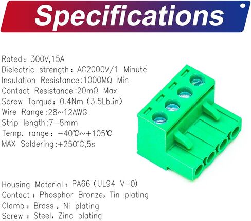Tcenofoxy 5.08mm 2/3/4/5/6/7/8/9/10/11/12/13/14/15/16/18/20/24 Pin Phoenix Connector PCB Screw Terminal Block Connector (4Pcs 5.08M-9Pin) in Saudi Arabia