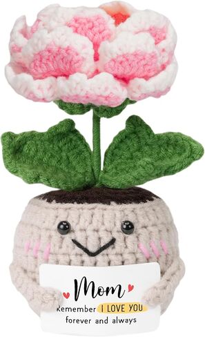 hexmoz الدعم العاطفي من الكروشيه زهرة الفاوانيا مع بطاقة إيجابية - شكرا لك هدايا للنساء - هدايا التقدير يدويًا لأصدقاء العمل الموظفين الممرضين للممرضات للنساء in Kuwait