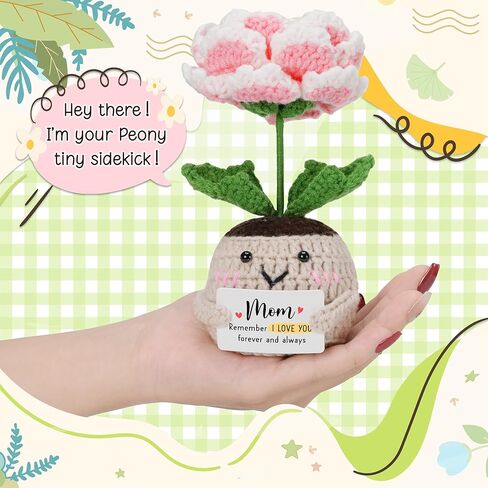 hexmoz الدعم العاطفي من الكروشيه زهرة الفاوانيا مع بطاقة إيجابية - شكرا لك هدايا للنساء - هدايا التقدير يدويًا لأصدقاء العمل الموظفين الممرضين للممرضات للنساء in Kuwait