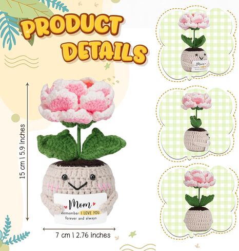 hexmoz الدعم العاطفي من الكروشيه زهرة الفاوانيا مع بطاقة إيجابية - شكرا لك هدايا للنساء - هدايا التقدير يدويًا لأصدقاء العمل الموظفين الممرضين للممرضات للنساء in Kuwait