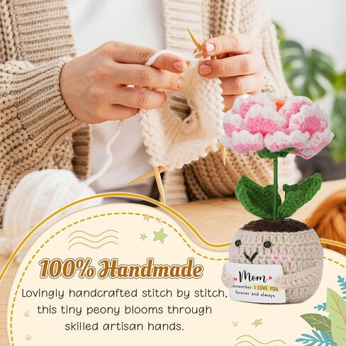 hexmoz الدعم العاطفي من الكروشيه زهرة الفاوانيا مع بطاقة إيجابية - شكرا لك هدايا للنساء - هدايا التقدير يدويًا لأصدقاء العمل الموظفين الممرضين للممرضات للنساء in Kuwait