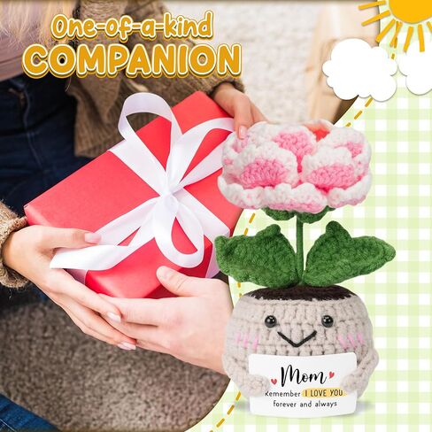 hexmoz الدعم العاطفي من الكروشيه زهرة الفاوانيا مع بطاقة إيجابية - شكرا لك هدايا للنساء - هدايا التقدير يدويًا لأصدقاء العمل الموظفين الممرضين للممرضات للنساء in Kuwait