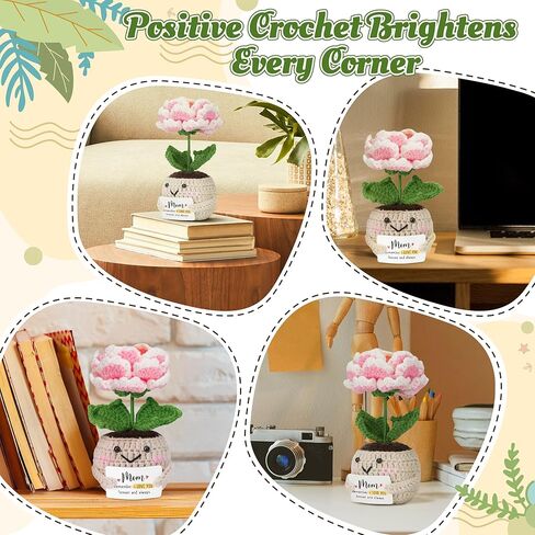 hexmoz الدعم العاطفي من الكروشيه زهرة الفاوانيا مع بطاقة إيجابية - شكرا لك هدايا للنساء - هدايا التقدير يدويًا لأصدقاء العمل الموظفين الممرضين للممرضات للنساء in Kuwait