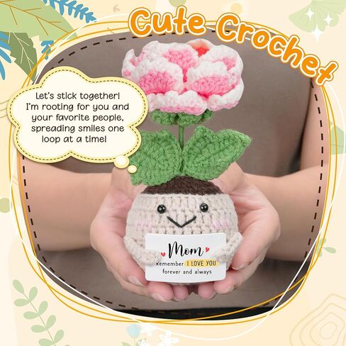 hexmoz الدعم العاطفي من الكروشيه زهرة الفاوانيا مع بطاقة إيجابية - شكرا لك هدايا للنساء - هدايا التقدير يدويًا لأصدقاء العمل الموظفين الممرضين للممرضات للنساء in Kuwait