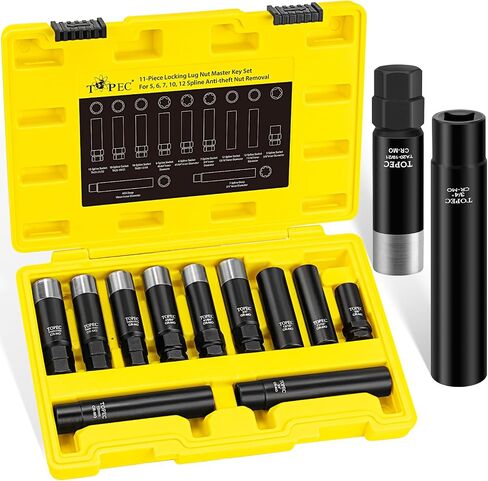TOPEC 8PCS SPLIEN LUG NUT SOCKET | 5 ، 6 ، 7 ، 12 SPLINE LUG LUG NUT KEY ، مجموعة إزالة قفل العجلة العالمية ، مفتاح قفل العجلة للسيارة ، CR-MO Steel (ليس من أجل HEX ، عميق ، كبير الحجم ، و 10 خلاصة) in Kuwait
