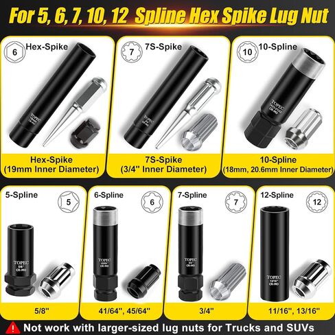 TOPEC 8PCS SPLIEN LUG NUT SOCKET | 5 ، 6 ، 7 ، 12 SPLINE LUG LUG NUT KEY ، مجموعة إزالة قفل العجلة العالمية ، مفتاح قفل العجلة للسيارة ، CR-MO Steel (ليس من أجل HEX ، عميق ، كبير الحجم ، و 10 خلاصة) in Kuwait