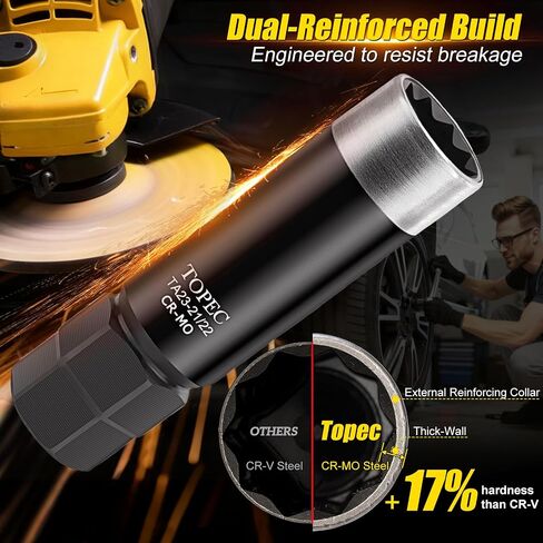 TOPEC 8PCS SPLIEN LUG NUT SOCKET | 5 ، 6 ، 7 ، 12 SPLINE LUG LUG NUT KEY ، مجموعة إزالة قفل العجلة العالمية ، مفتاح قفل العجلة للسيارة ، CR-MO Steel (ليس من أجل HEX ، عميق ، كبير الحجم ، و 10 خلاصة) in Kuwait