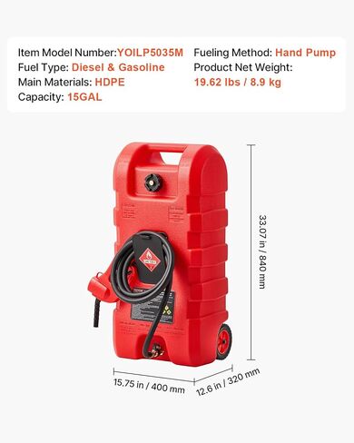 Caddy Vevor Fuel Caddy ، 16 جالون ، خزان وقود محمول مع مضخة نقل الوقود الكهربائية 12 فولت DC 2.5 GPM ، 4 أقدام من فوهة مستشعر التسليم وأتوقف السيارات ، محولات الخزانات ، مناسبة للديزل والبنزين ، الأحمر ، الأحمر in Saudi Arabia