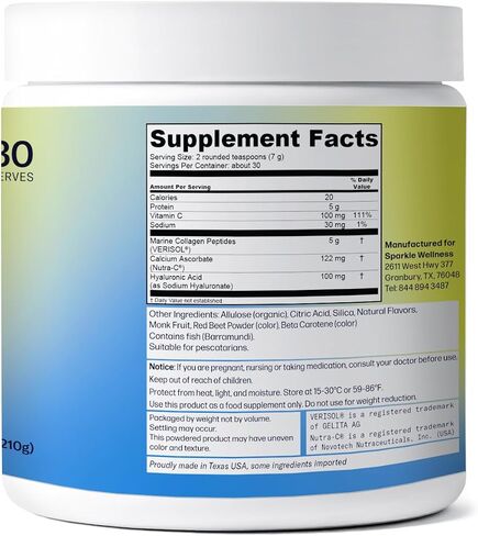 Marine-derived VERISOL Bioactive Hydrolyzed Collagen Peptides | Collagen Powder Supplement with Vitamin C & Hyaluronic Acid | Marine Skin Boost Plus (Peach) [50-Serves] in Kuwait