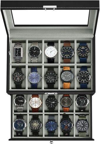 J&T Technology Watch Box for Men,3 Slot Mens Watch Case,Watch Holder Organizer with Glass Lid,Removable Watch Pillows,Watch Display Case, Ideal Gift(Brown, 3 Slot) in Saudi Arabia