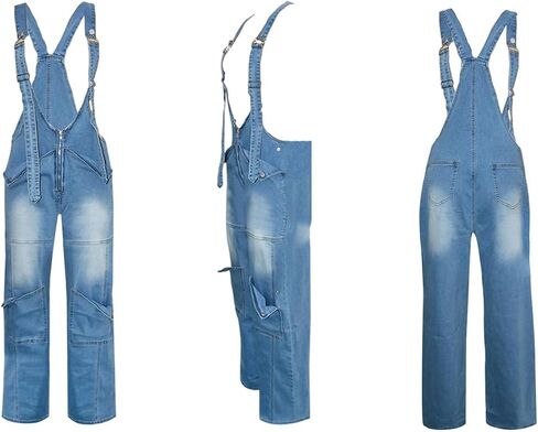 LAJIOJIO Denim Overalls for Women Casual Wide Leg Pants Baggy Jean Vintage Jumpsuit with Pockets in Saudi Arabia