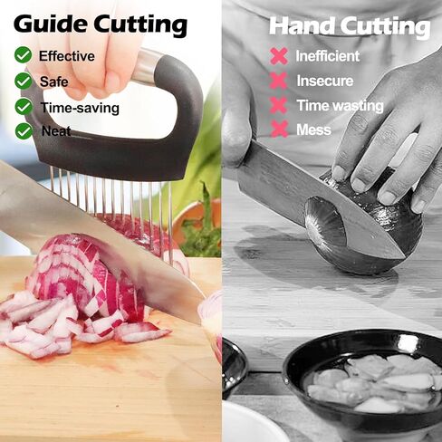 جايفار حامل البصل الكبير للتقطيع ، 3 قطع من شرائح الطماطم الكبيرة ، قاطع الخضار المروحية للبصل من الفولاذ المقاوم للصدأ للبطاطس ، أداة مناقس اللحوم ، دليل مقلاة المطبخ للتقطيع الأنيق in Kuwait