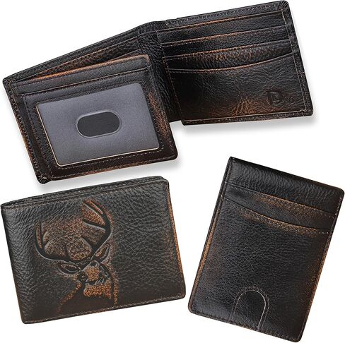 DK86 USA Flag Wallet for Men Slim Rfid Bifold Genuine Leather 2 ID Window With Gift Box (black brown with US flag) in Kuwait