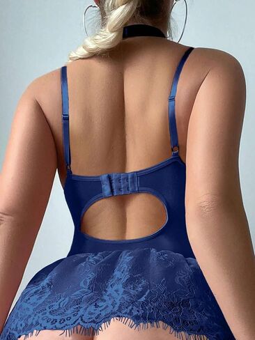 Women Lingerie Set Lace Dress High Waisted Underwire Lingerie Babydoll With Garter Belt and Stockings in Kuwait