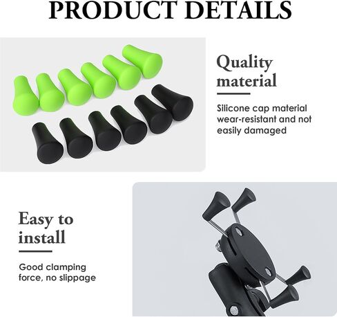 12 Pcs Rubber Cap Silicone Tips Replacement Parts Piece, Compatible with RAM Durable Motorcycle Accessory for Secure Device Grip on Bike and Automotive Mount Specially, 6 Black 6 Green in Kuwait