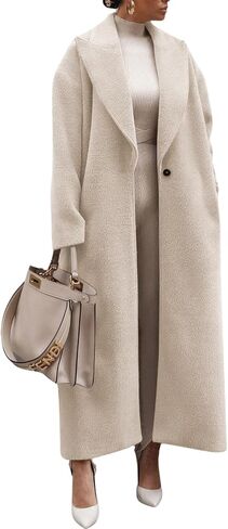 ebossy Women's Fashion Notched Lapel Single Breasted Open Front Maxi Long Trench Coat Woolen Overcoat in Saudi Arabia