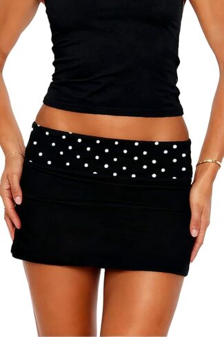 Amiblvowa Mini Skirt for Women Y2k Low Rise Elastic Waist Fold Over Skinny Short Pencil Skirts Cute Foldover Bodycon Bottoms in Saudi Arabia