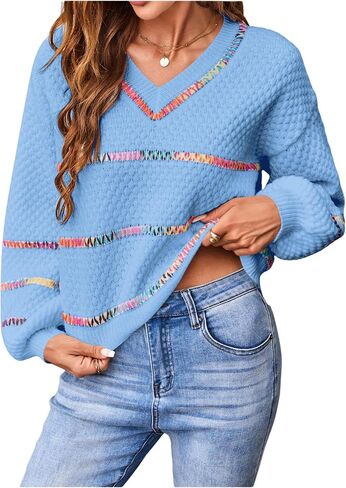 Verdusa Women's Striped Oversized Sweaters Vacation Drop Shoulder Pullover Rainbow Striped Sweater in Saudi Arabia