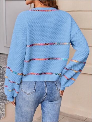 Verdusa Women's Striped Oversized Sweaters Vacation Drop Shoulder Pullover Rainbow Striped Sweater in Saudi Arabia