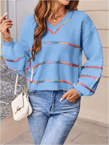 Verdusa Women's Striped Oversized Sweaters Vacation Drop Shoulder Pullover Rainbow Striped Sweater in Saudi Arabia