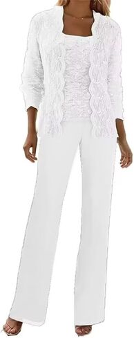 3 Pieces Chiffon Lace Mother of The Bride Pant Suits with Jackets Sequins Wedding Guest Dresses for Women in Saudi Arabia